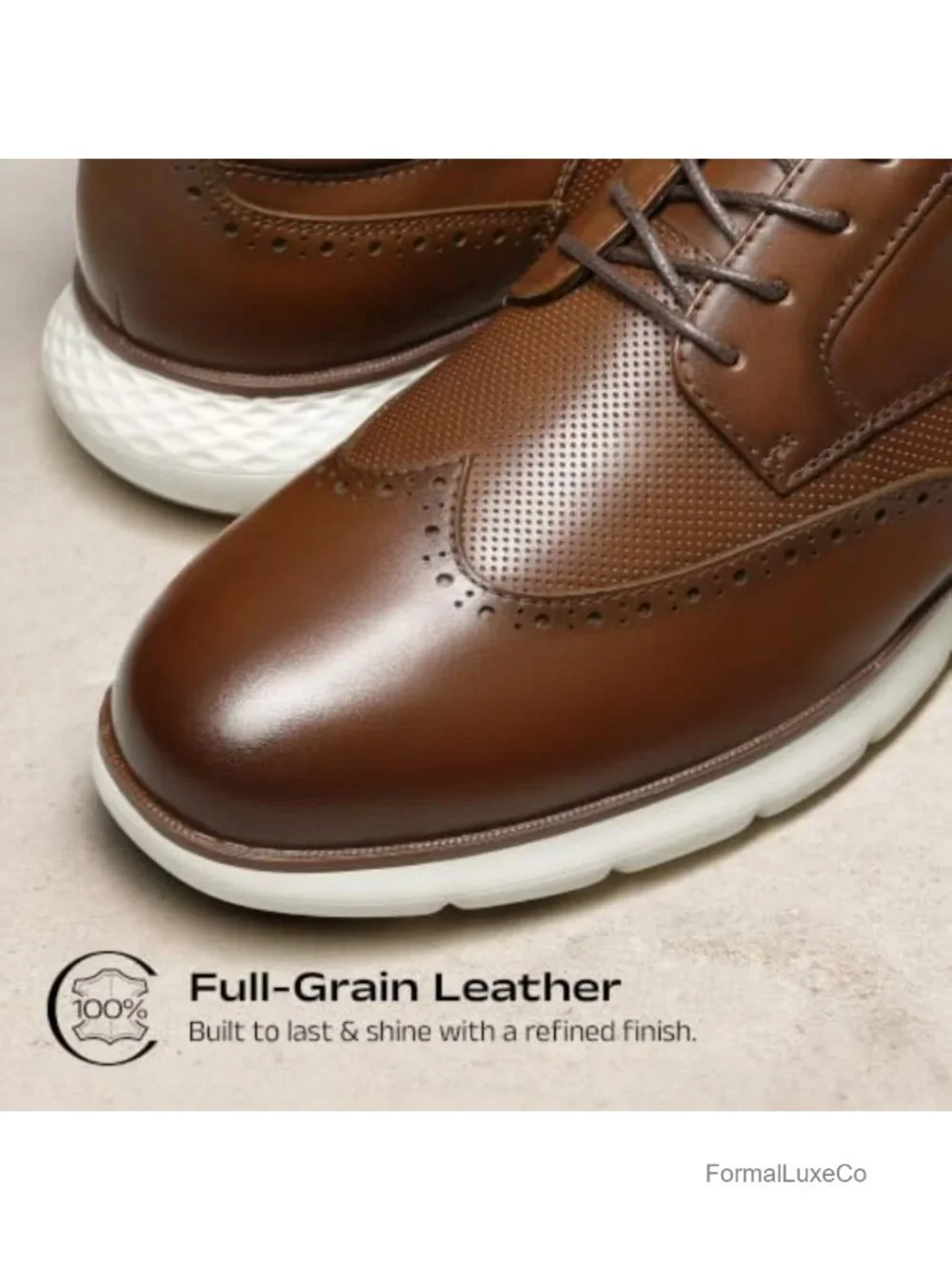 Men's Genuine Leather Wingtip Oxfords, Lightweight Cushioned Dress Sneakers,
